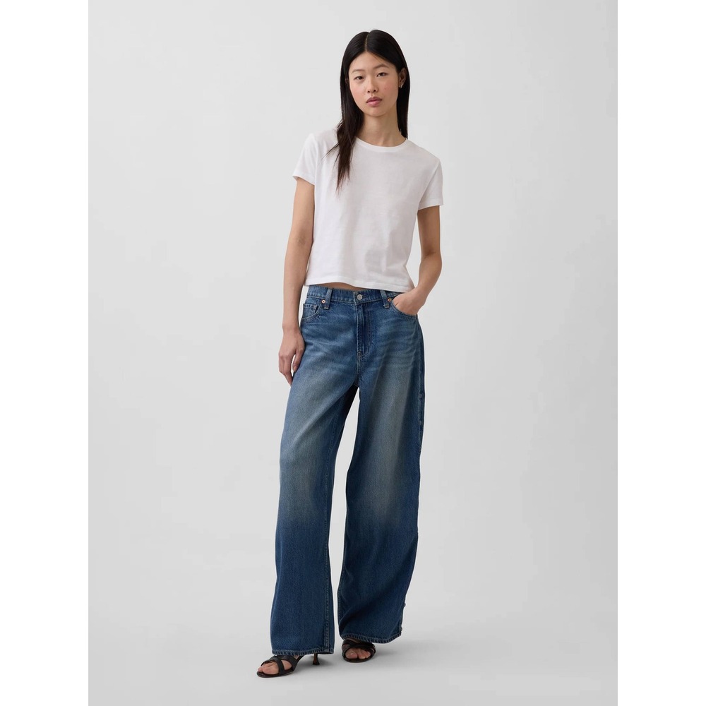 NEW Gap Cotton Blend Denim Mid Rise UltraSoft Studded Baggy Jeans Blue 29 TALL